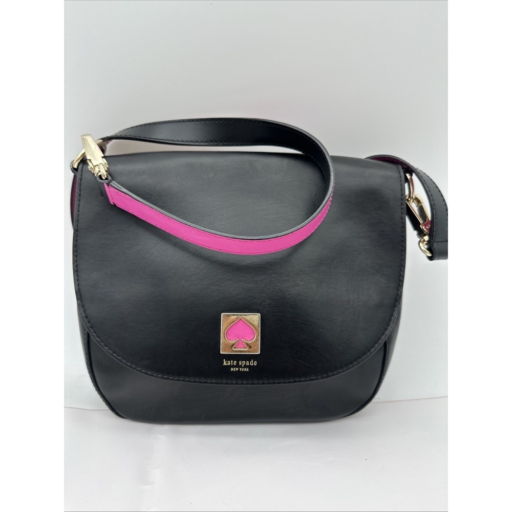 Kate Spade New York Doreen Black Leather Logo Flap Closure Crossbody Bag EUC